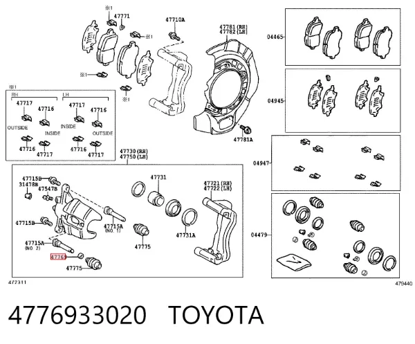 Bucha da guia de suporte dianteira 4776933020 Toyota