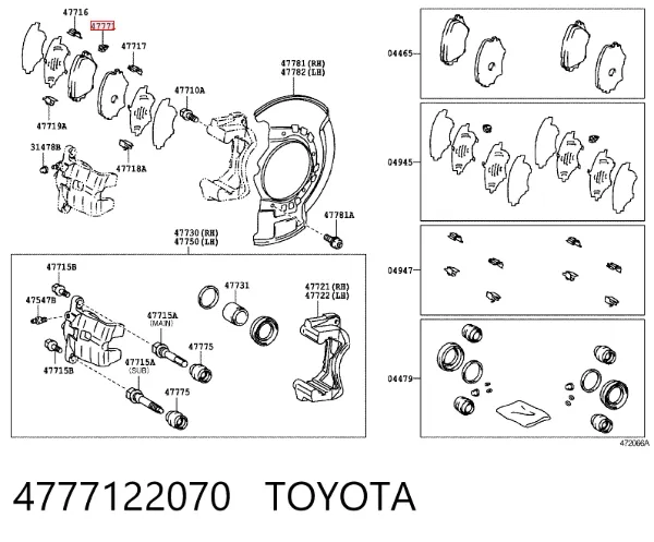 Sensor traseiro de desgaste das sapatas do freio 4777122070 Toyota