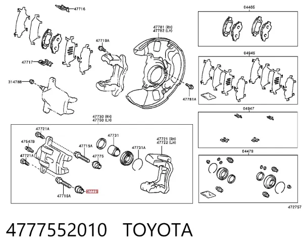 Bota de proteção de suporte guia do freio dianteiro 4777552010 Toyota