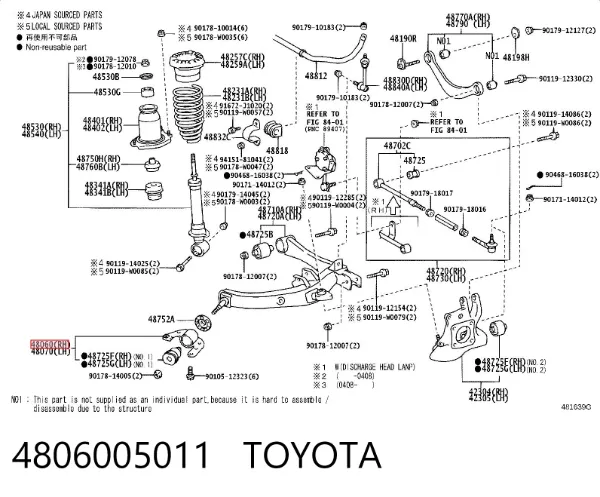 Bloco silencioso do braço oscilante inferior traseiro 4806005011 Toyota