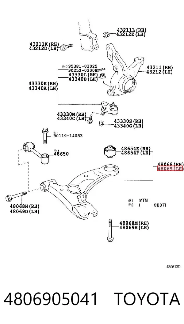 Braço oscilante inferior esquerdo de suspensão dianteira 4806905041 Toyota
