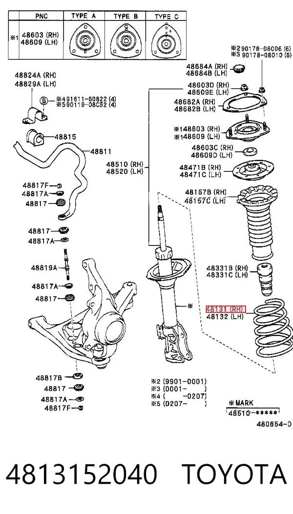 Mola dianteira esquerda 4813152040 Toyota
