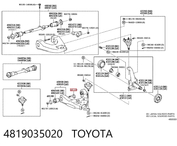 Parafuso de fixação de braço oscilante dianteiro, inferior 4819035020 Toyota