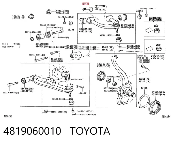 Parafuso de fixação de braço oscilante dianteiro, superior 4819060010 Toyota