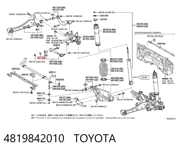 Parafuso de fixação do braço oscilante inferior traseiro, interno 4819842010 Toyota