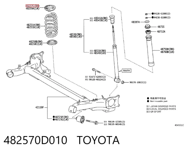 Espaçador (anel de borracha) da mola traseira superior 482570D010 Toyota