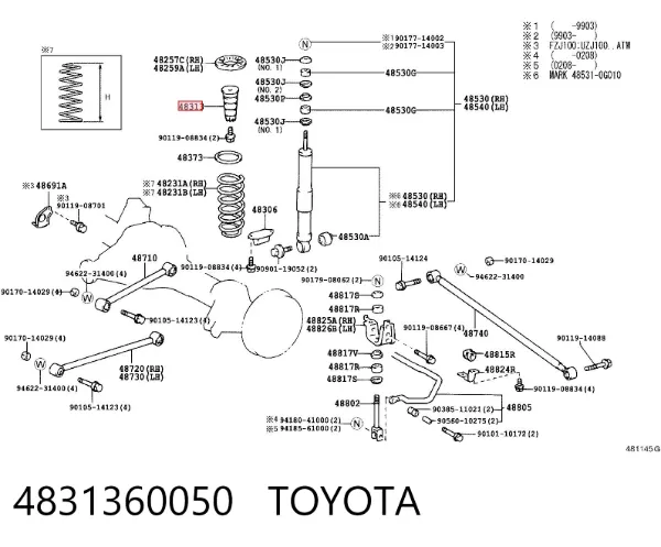 Pára-choque (grade de proteção) de amortecedor traseiro 4831360050 Toyota