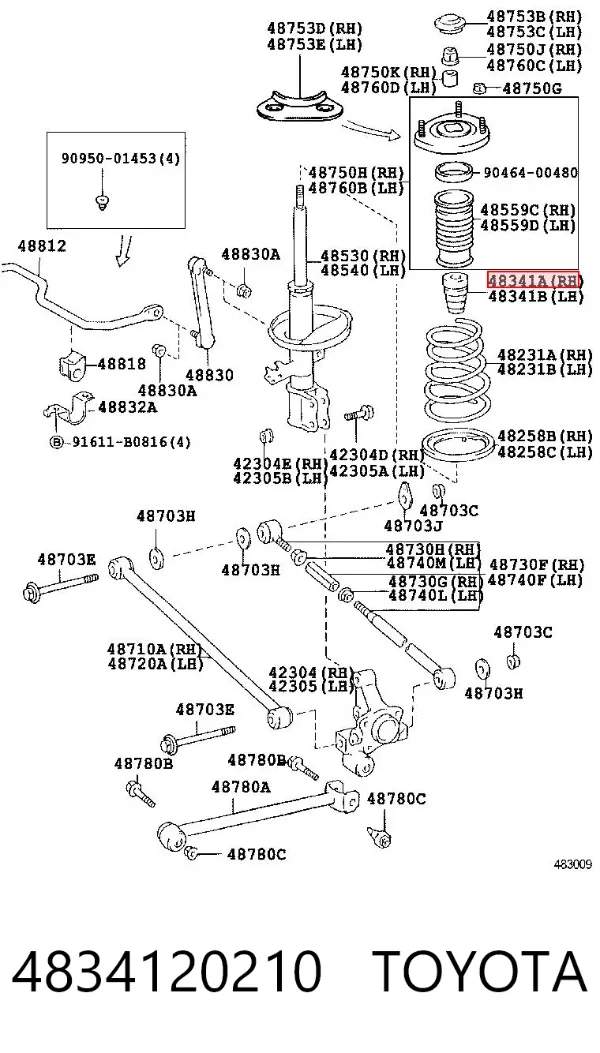 Pára-choque (grade de proteção) de amortecedor traseiro 4834120210 Toyota