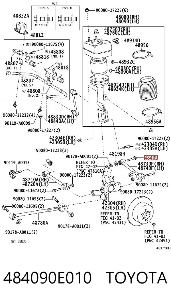 Parafuso de fixação de braço oscilante de inclinação traseiro, interno 484090E010 Toyota
