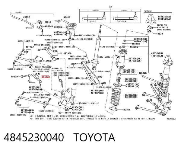 Parafuso de fixação do braço oscilante inferior traseiro, interno 4845230040 Toyota