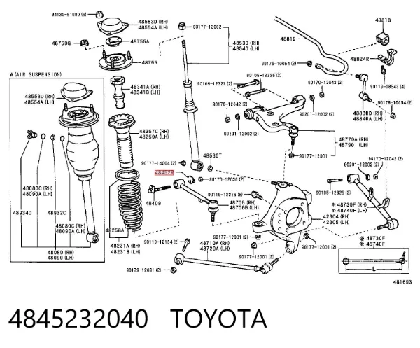Parafuso de fixação de braço oscilante de inclinação traseiro, interno 4845232040 Toyota