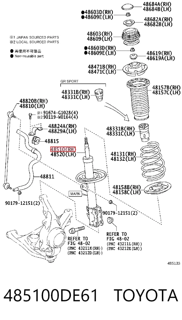 Amortecedor dianteiro direito 485100DE61 Toyota