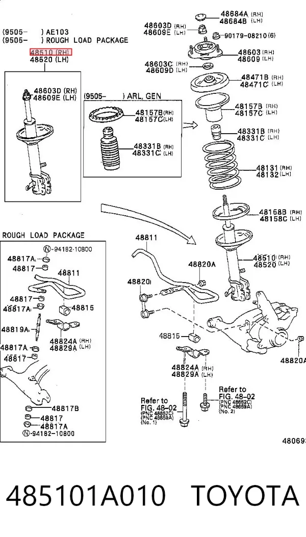 Amortecedor dianteiro 485101A010 Toyota