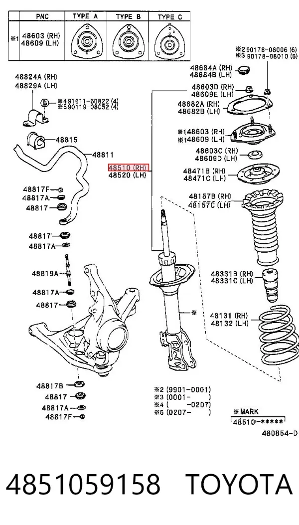 Amortecedor dianteiro 4851059158 Toyota
