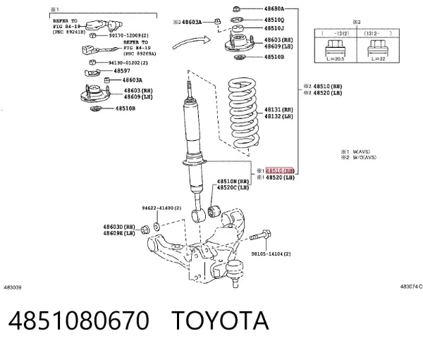 Amortecedor dianteiro 4851080670 Toyota