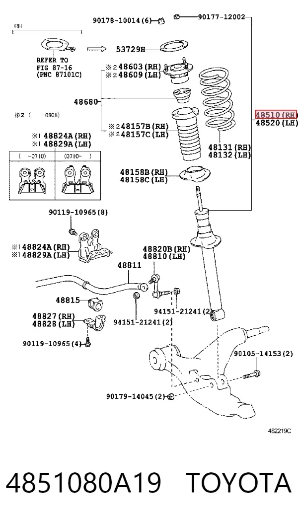 Amortecedor dianteiro direito 4851080A19 Toyota