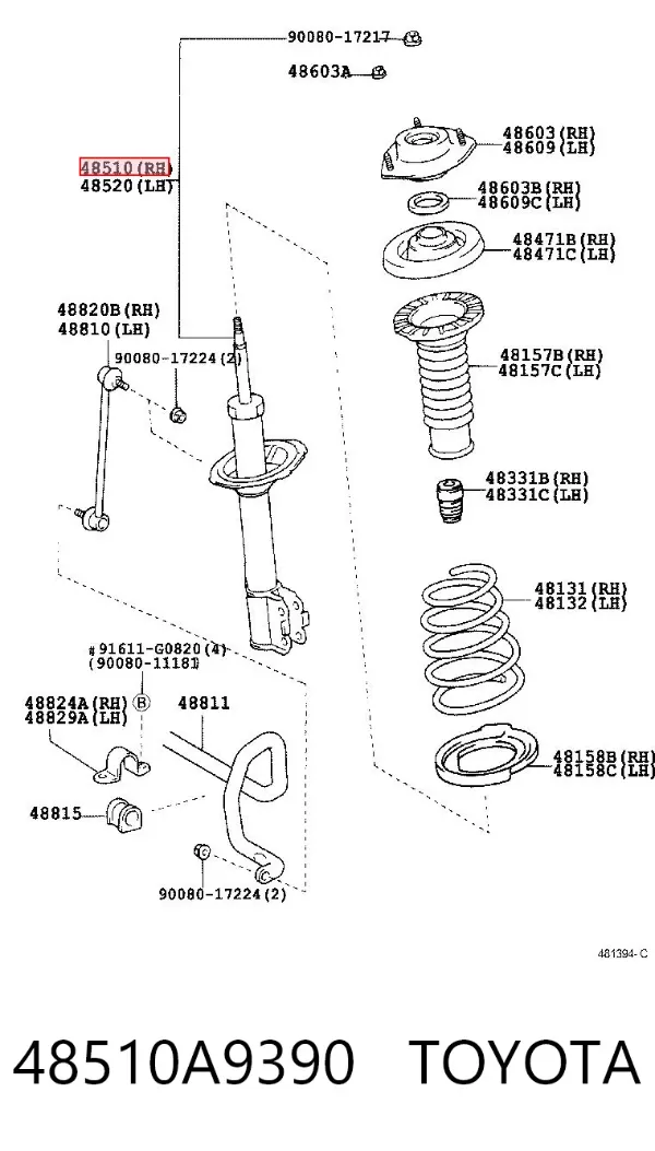 Amortecedor dianteiro direito 48510A9390 Toyota