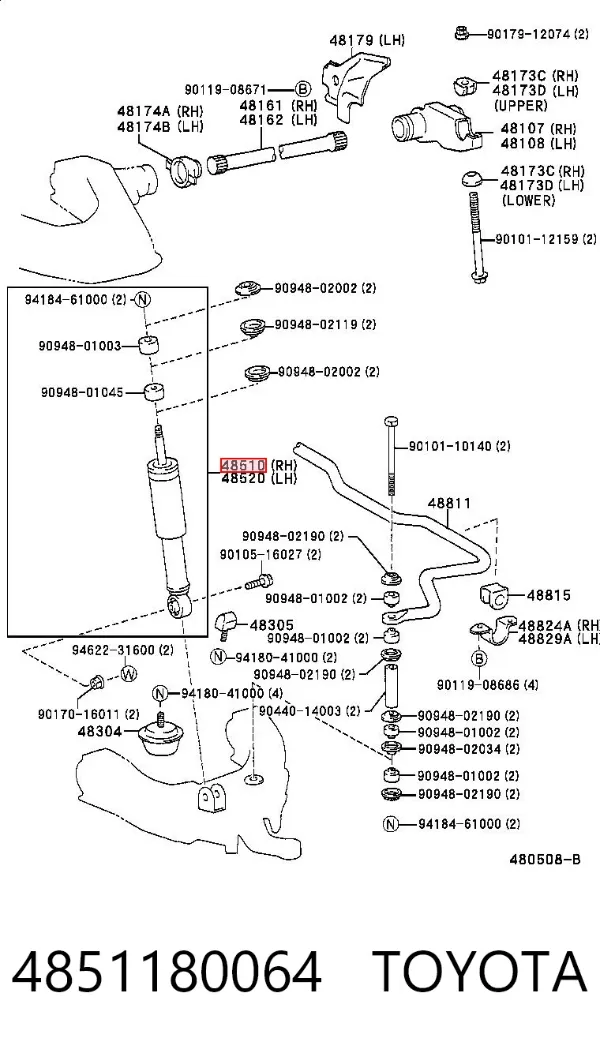 Amortecedor dianteiro 4851180064 Toyota