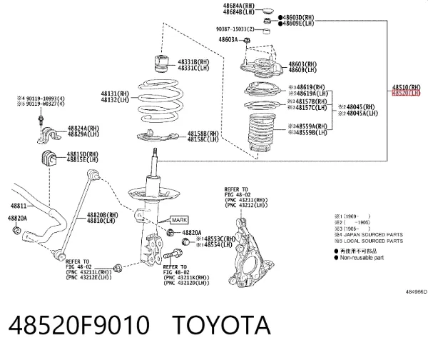 Amortecedor dianteiro esquerdo 48520F9010 Toyota