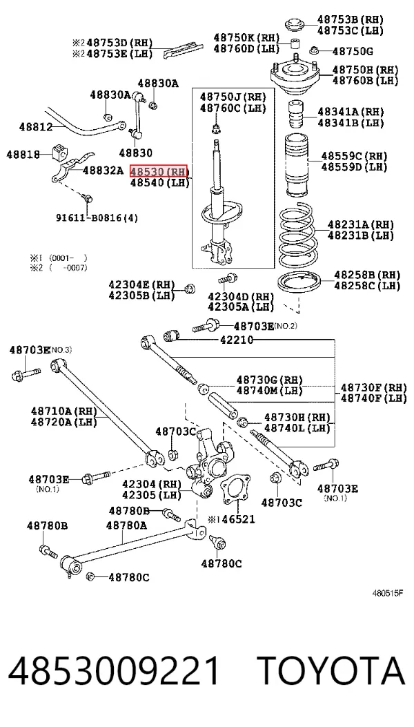 Amortecedor traseiro direito 4853009221 Toyota