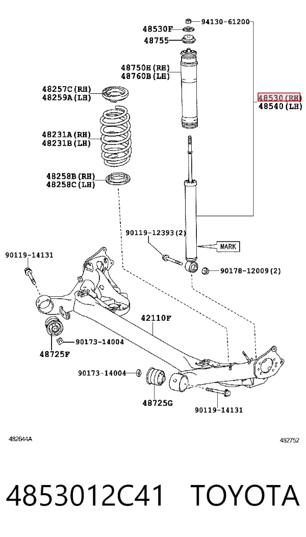 Amortecedor traseiro direito 4853012C41 Toyota