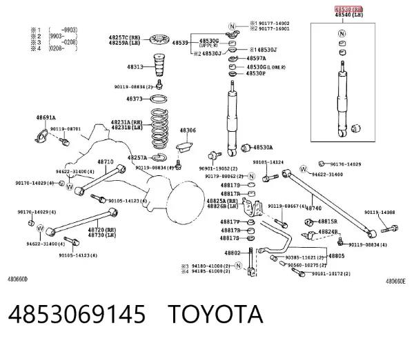 Amortecedor traseiro 4853069145 Toyota