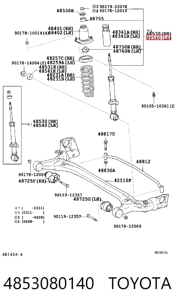 Amortecedor traseiro direito 4853080140 Toyota