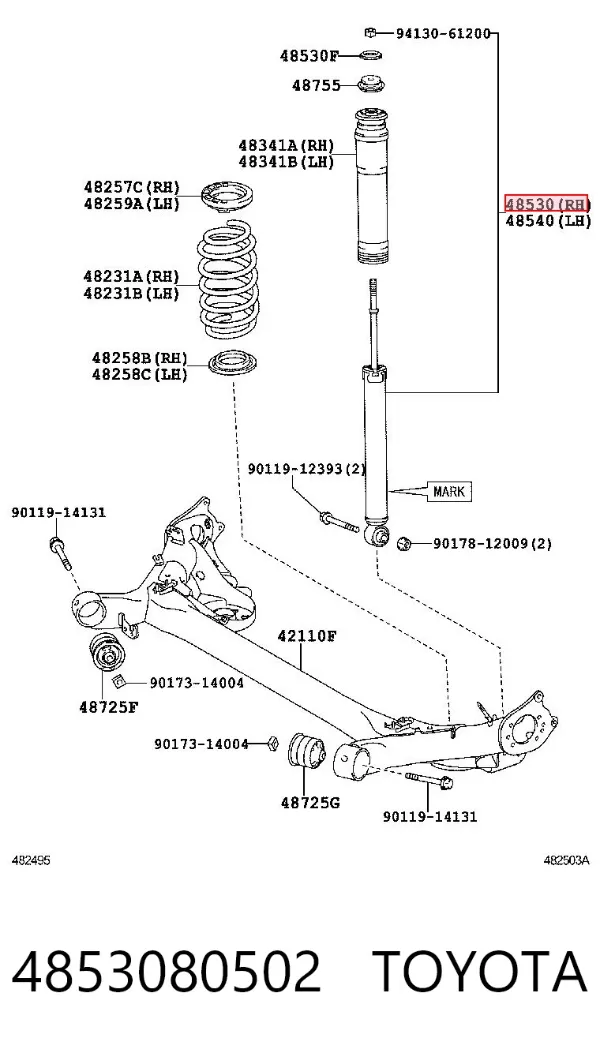 Amortecedor traseiro direito 4853080502 Toyota