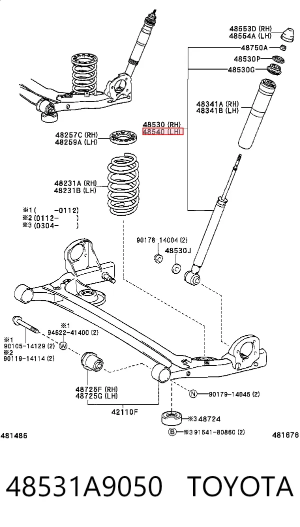 Amortecedor traseiro direito 48531A9050 Toyota