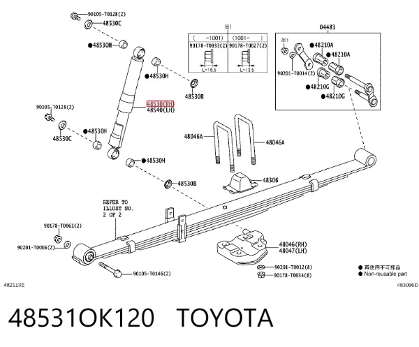 Amortecedor traseiro direito 48531OK120 Toyota