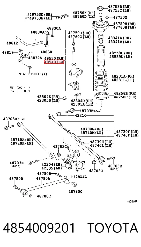 Amortecedor traseiro esquerdo 4854009201 Toyota