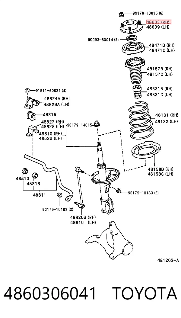 Suporte de amortecedor dianteiro direito 4860306041 Toyota