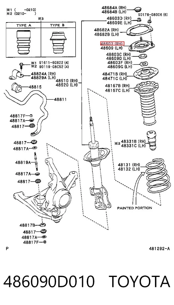 Suporte de amortecedor dianteiro 486090D010 Toyota
