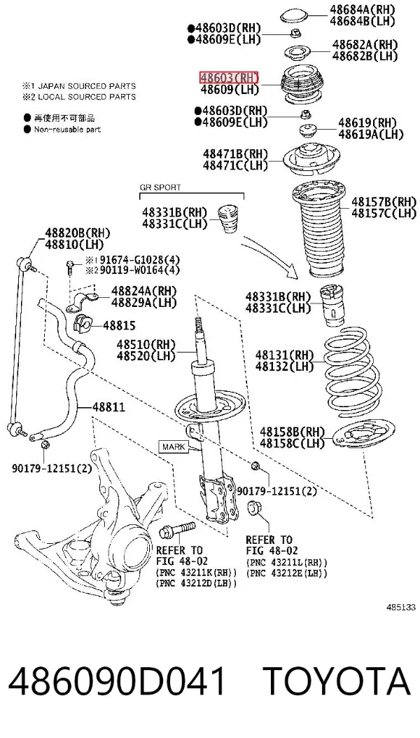 Suporte de amortecedor dianteiro 486090D041 Toyota