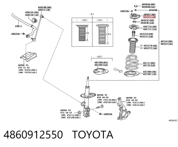 Suporte de amortecedor dianteiro 4860912550 Toyota