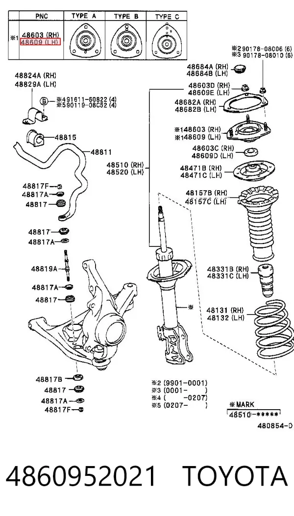 Suporte de amortecedor dianteiro 4860952021 Toyota