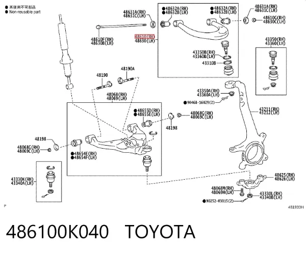 Braço oscilante superior direito de suspensão dianteira 486100K040 Toyota