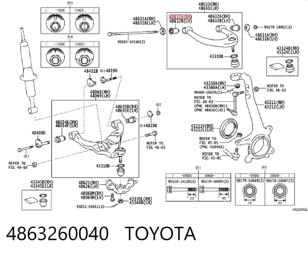 Bloco silencioso dianteiro do braço oscilante superior 4863260040 Toyota