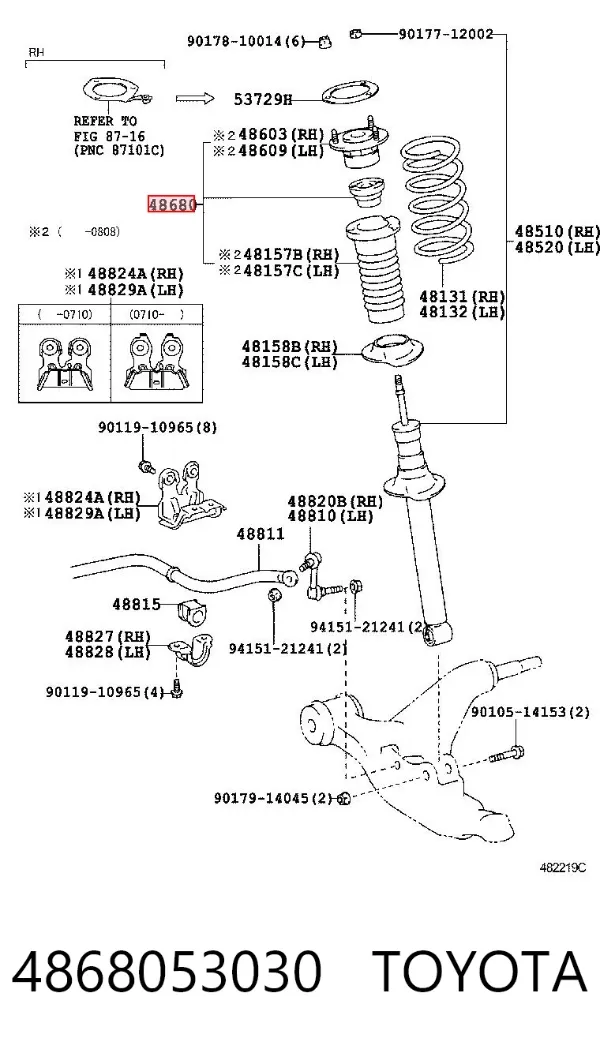 Suporte de amortecedor dianteiro 4868053030 Toyota