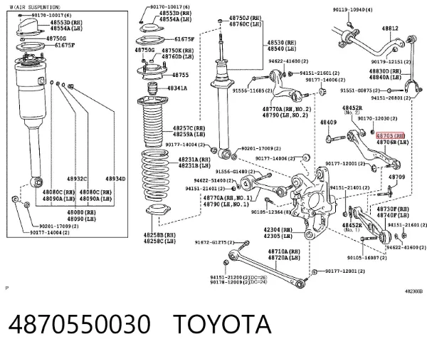 Braço oscilante transversal direito de suspensão traseira 4870550030 Toyota