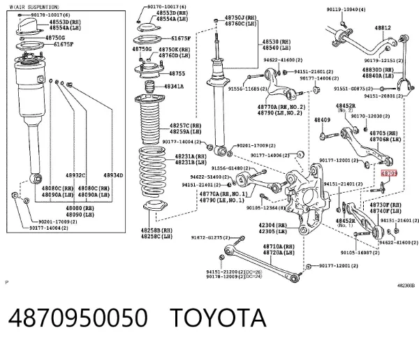 Parafuso de fixação do braço oscilante inferior traseiro, interno 4870950050 Toyota