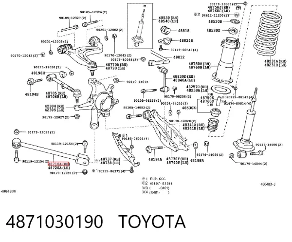 Barra longitudinal de suspensão traseira 4871030190 Toyota