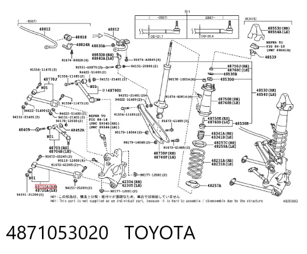 Barra longitudinal de suspensão traseira 4871053020 Toyota