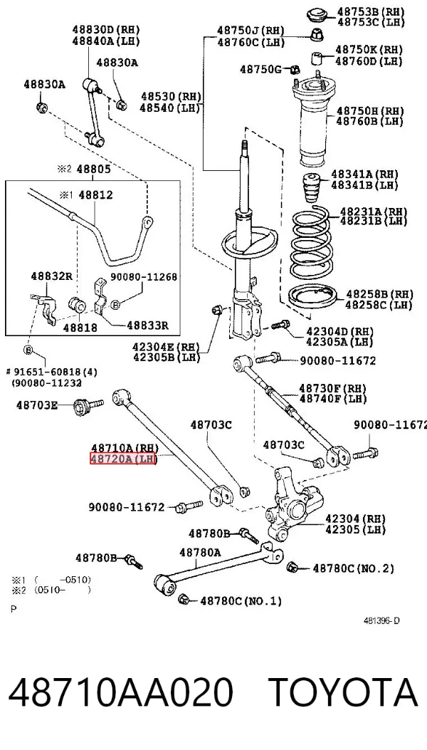 Barra transversal de suspensão traseira 48710AA020 Toyota