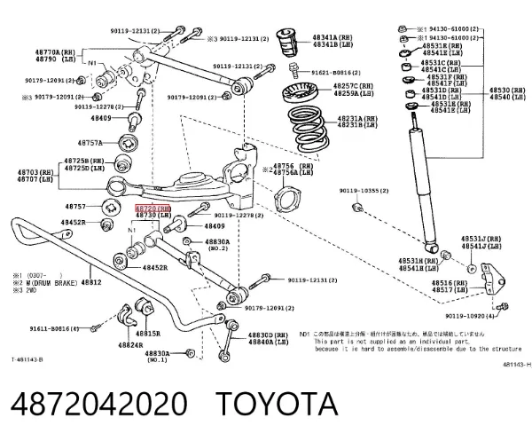 Braço oscilante inferior direito de suspensão traseira 4872042020 Toyota
