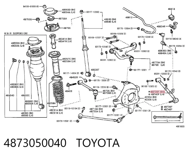 Braço oscilante transversal direito de suspensão traseira 4873050040 Toyota