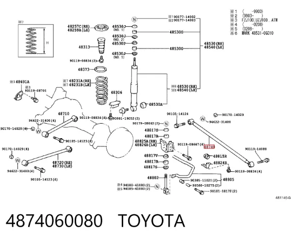 Barra Panhard de suspensão traseira 4874060080 Toyota