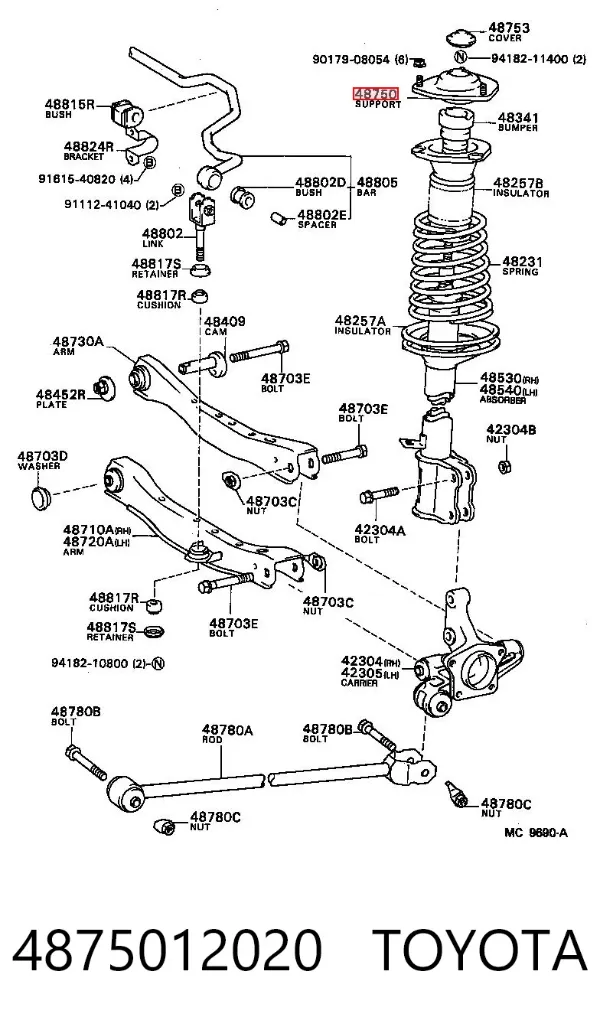 Suporte de amortecedor traseiro 4875012020 Toyota