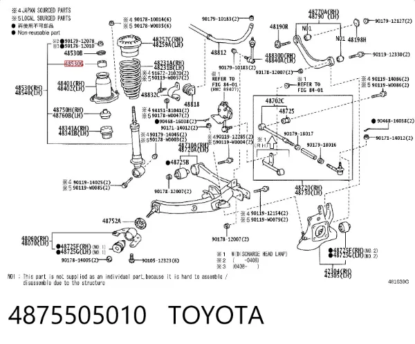 Bucha da haste de amortecedor traseiro 4875505010 Toyota