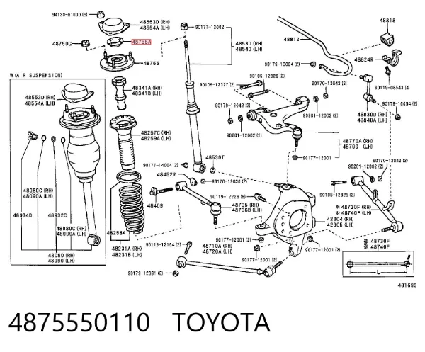 Suporte de amortecedor traseiro 4875550110 Toyota
